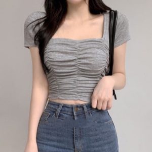 Áo croptop bigsize 55-93kg kimfashion, áo thun bigsize tay ngắn nhúng thun at34